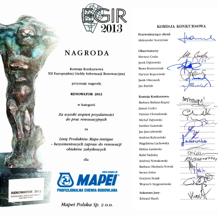 MAPEI z nagrodą Renowator 2013