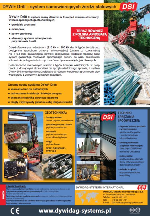 DYWIDAG-SYSTEMS INTERNATIONAL - DYWI® Drill system samowiercących żerdzi stalowych