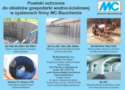 Powłoki ochronne do obiektów gospodarki wodno-sciekowej w systemach firmy MC-Bauchemie
