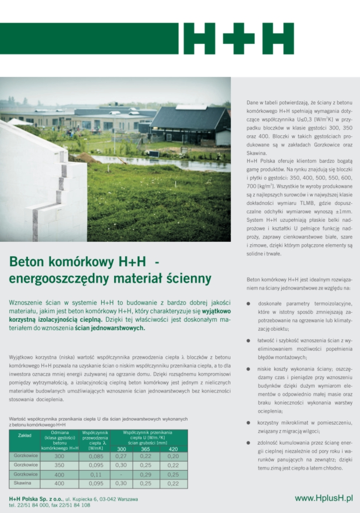 Beton komórkowy H+H - energooszczedny materiał scienny