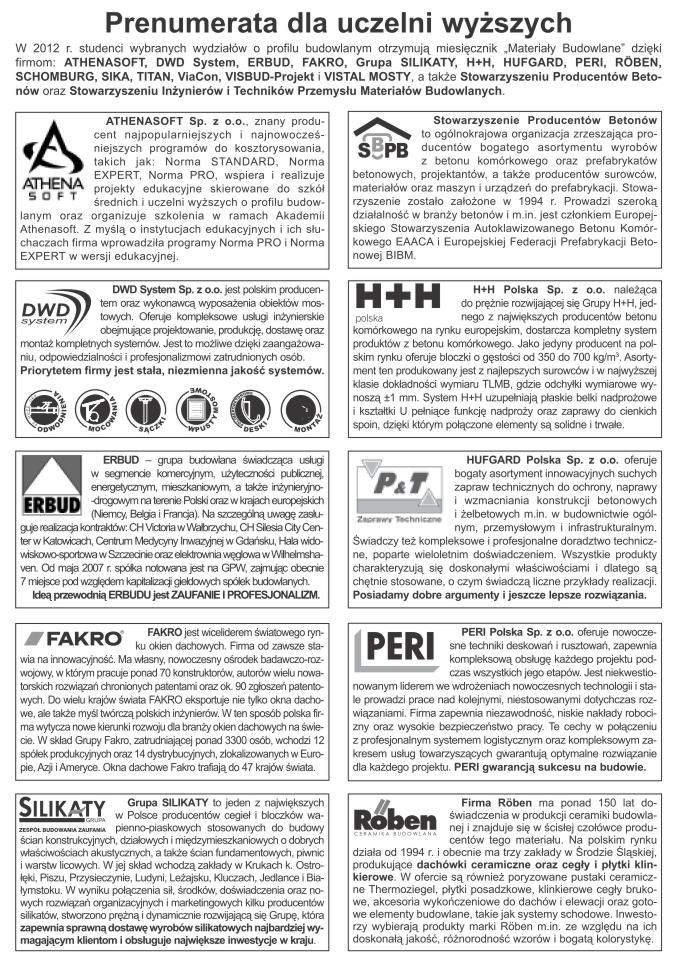 miesięcznik Materiały Budowlane - prenumerata uczelnie techniczne