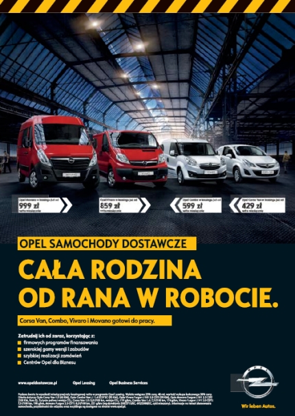 OPEL - samochody dostawcze - Corsa Van, Combo, Vivaro, Movano (reklama)