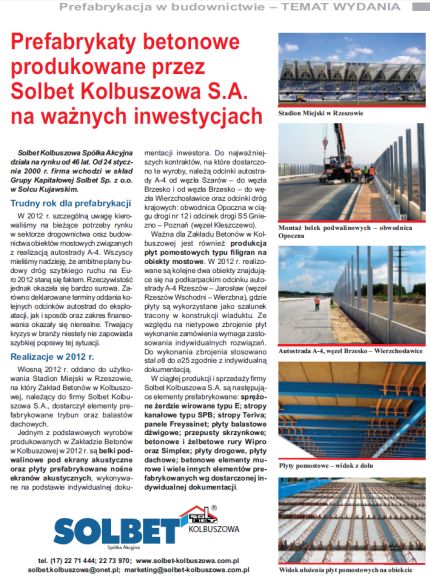 Prefabrykaty betonowe produkowane przez Solbet Kolbuszowa S.A. na ważnych inwestycjach